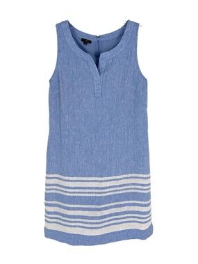 Talbots Linen Dress Womens Size 4P Blue Sleeveless Cotton Lining Coastal